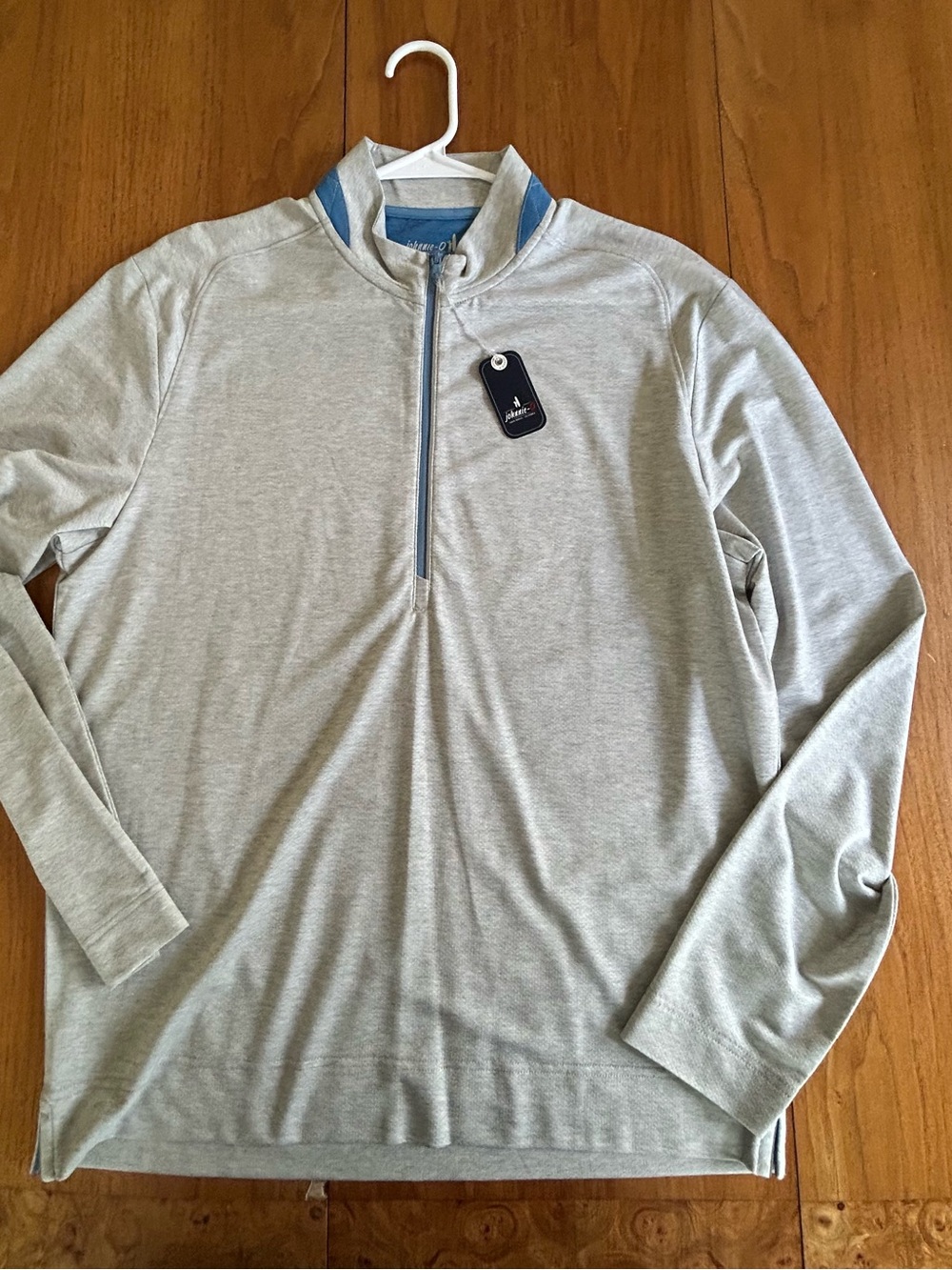 johnnie-O Blue and Gray Performance Quarter Zip Shirt blue zipper